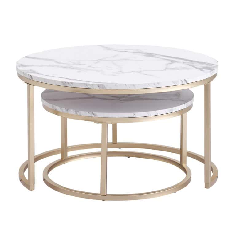 Table d'Appoint Ronde 2 en 1 en Marbre Nordique pour la Maison, Table d'Appoint, Bureau, Canapé, Salon, Luxe, 60cm, 80cm, 2 Pièces 3