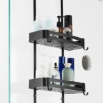 Étagères de bain suspendues noires, organisateur de salle de bain, porte-shampoing sans clous, étagère de rangement, porte-panier de salle de bain EL5018 16