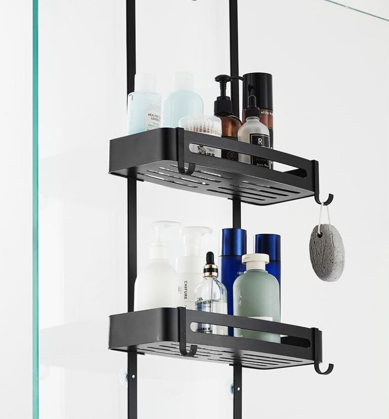 Étagères de bain suspendues noires, organisateur de salle de bain, porte-shampoing sans clous, étagère de rangement, porte-panier de salle de bain EL5018 16