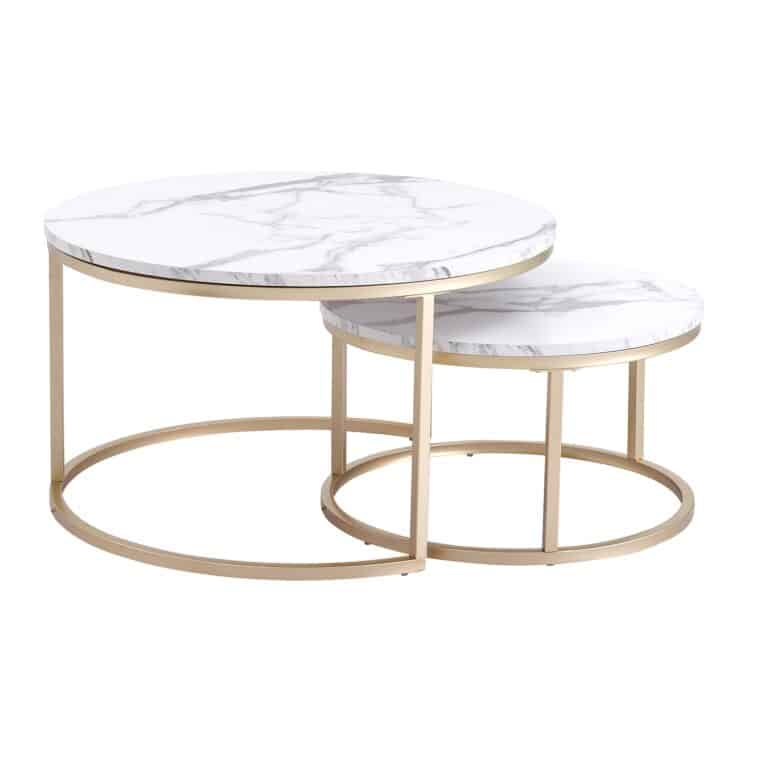 Table d'Appoint Ronde 2 en 1 en Marbre Nordique pour la Maison, Table d'Appoint, Bureau, Canapé, Salon, Luxe, 60cm, 80cm, 2 Pièces 2