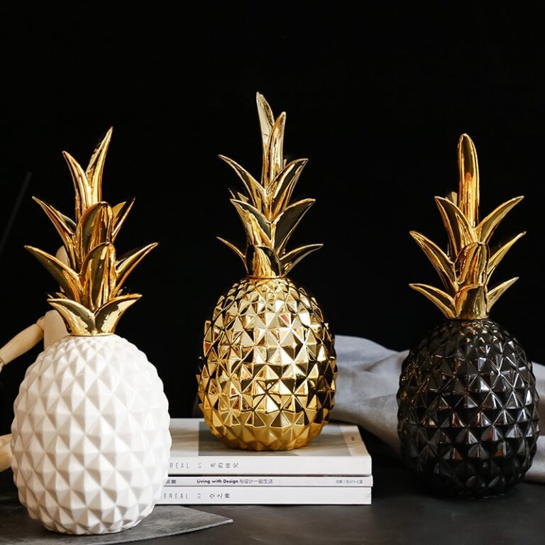 Nordic Light-Ananas en céramique doré, décoration créative pour la maison, salon, porche, modèle de luxe, cadeau de mariage doux 3